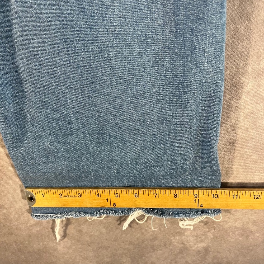 Zara Wide Leg Jeans Women 13-14 Blue High Rise Raw Hem Adjustable 26 in Waist - Picture 7 of 11